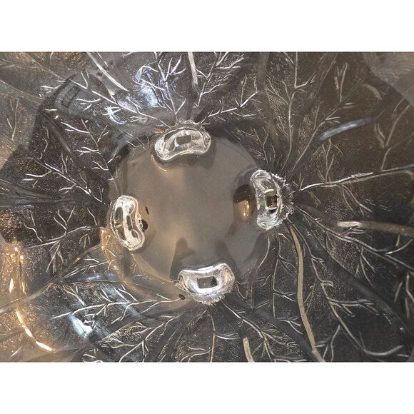 Scandinavian Ice Clear Cabbage Leaf  Glass 4 Footed Serving Bowl - Picture 3 of 6